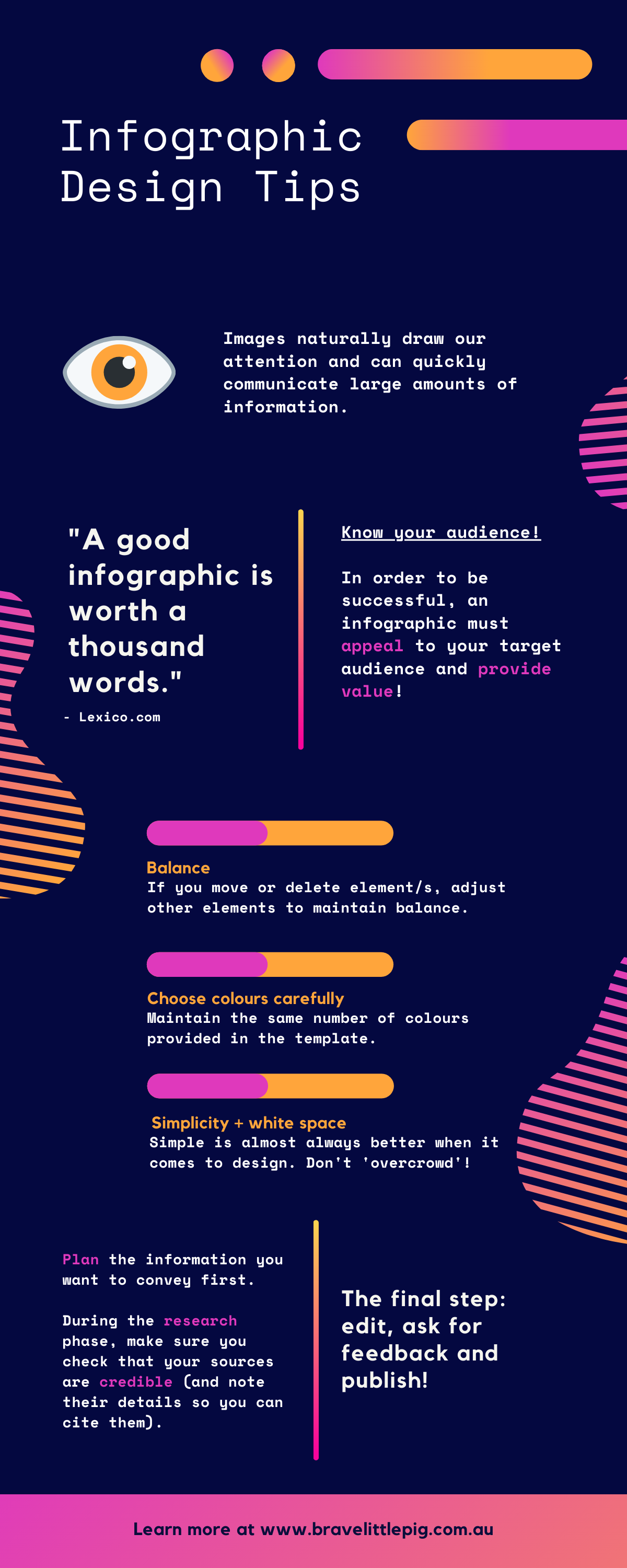 Summary of infographic design tips contained in the text of this blog.